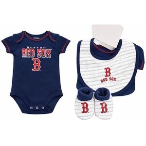 MLB Boston Red Sox Baby Newborn 3 Piece Set Bodysuit Bib Booties Navy NEW